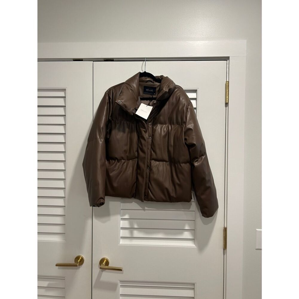 Deluc Brown Faux-Leather Puffer Jacket